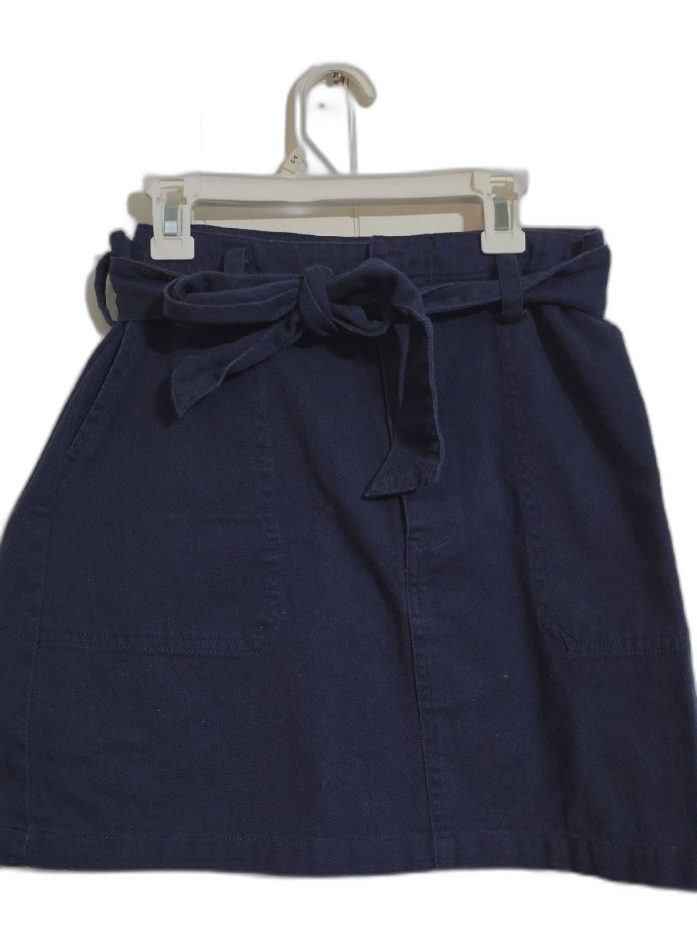 Structured Navy Paperbag-Waist Mini Skirt with Tie